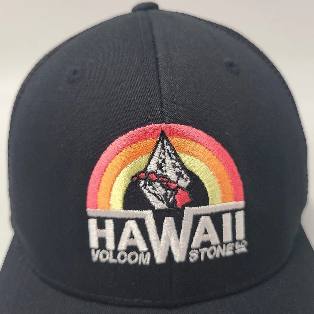 Volcom Hat Fitted One Size Trucker Mesh Black Hawaii Stone Rainbow Surf Skate